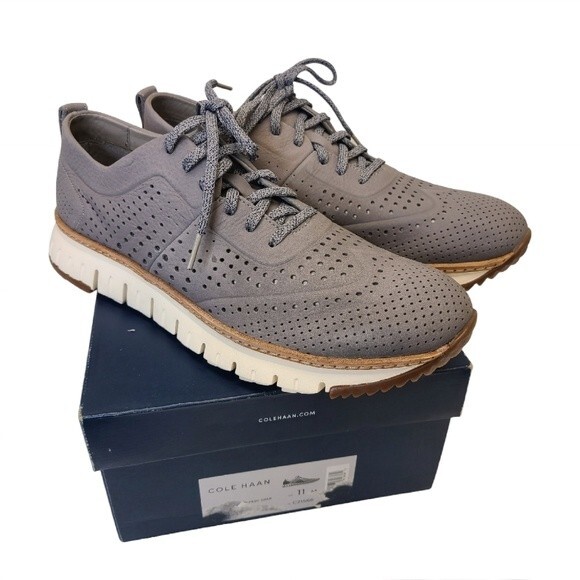 Cole Haan ZEROGRAND Perforated Oxford Marine Grey Nubuck Mens Size 11 - Picture 2 of 16